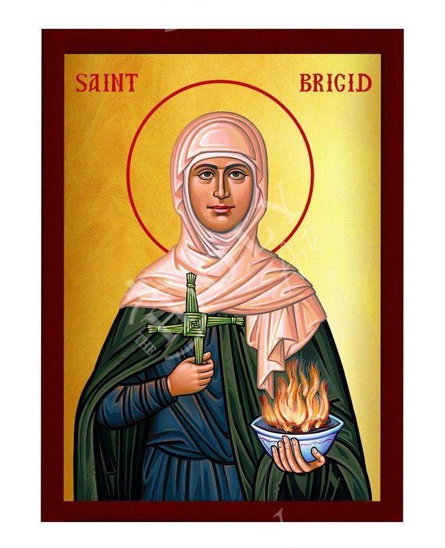 Saint Brigid icon, Handmade Greek Catholic Orthodox icon of St Brigid of Ireland, Byzantine art wall hanging wood plaque religious decor TheHolyArt