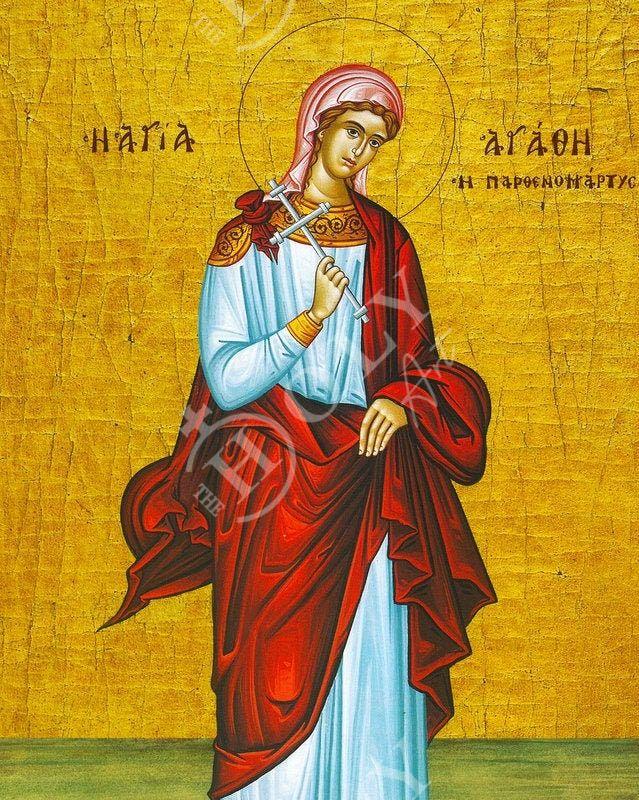 Saint Agatha icon, Handmade Greek Catholic Orthodox icon of St Agatha of Palermo, Byzantine art wall hanging wood plaque religious gift TheHolyArt