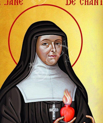 Saint Jane De Chantal icon, Handmade Greek Catholic Orthodox icon of St Jane, Byzantine art wall hanging wood plaque religious decor - TheHolyArt