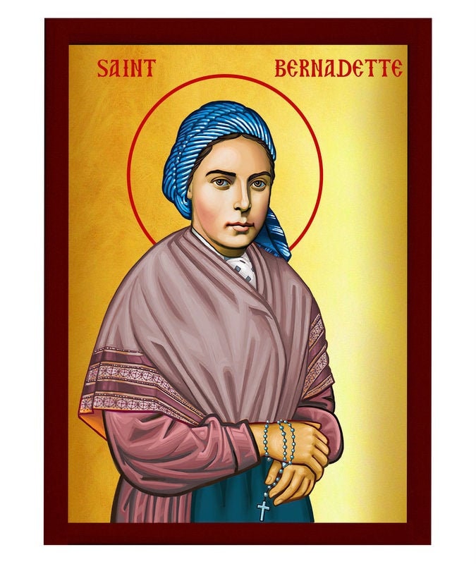 Saint Bernadette Soubirous icon, Handmade Greek Catholic Orthodox icon of St Bernadette, Byzantine art wall hanging wood plaque religious TheHolyArt
