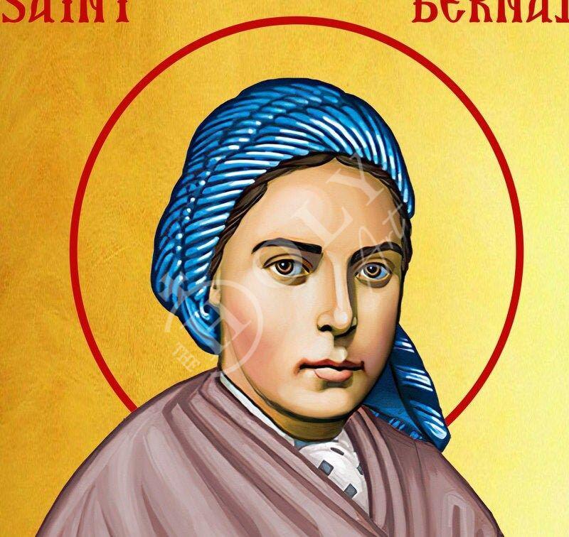 Saint Bernadette Soubirous icon, Handmade Greek Catholic Orthodox icon of St Bernadette, Byzantine art wall hanging wood plaque religious TheHolyArt