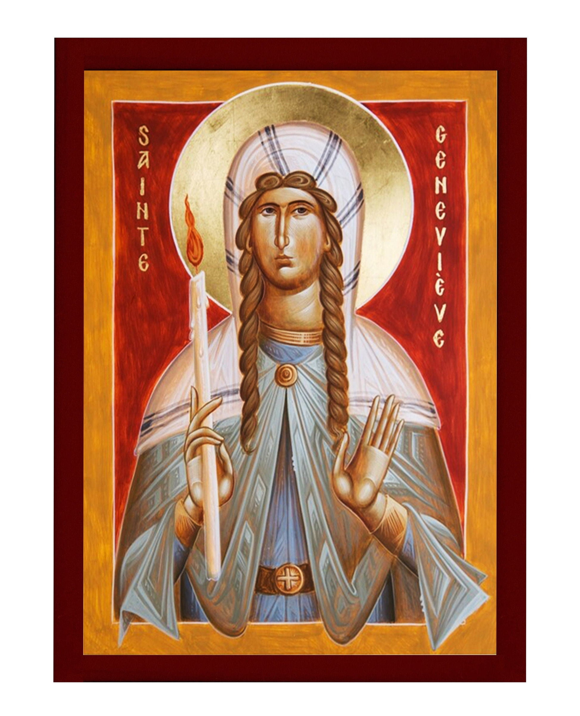 Saint Genevieve icon, Handmade Greek Orthodox Catholic icon of St Genevieve of Paris, Christian art wall hanging wood plaque, religious gift TheHolyArt