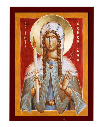 Saint Genevieve icon, Handmade Greek Orthodox Catholic icon of St Genevieve of Paris, Christian art wall hanging wood plaque, religious gift - TheHolyArt