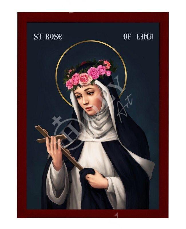 Saint Rose of Lima icon, Handmade Greek Catholic Orthodox icon of St Rose of Lima, Byzantine art wall hanging wood plaque religious decor TheHolyArt