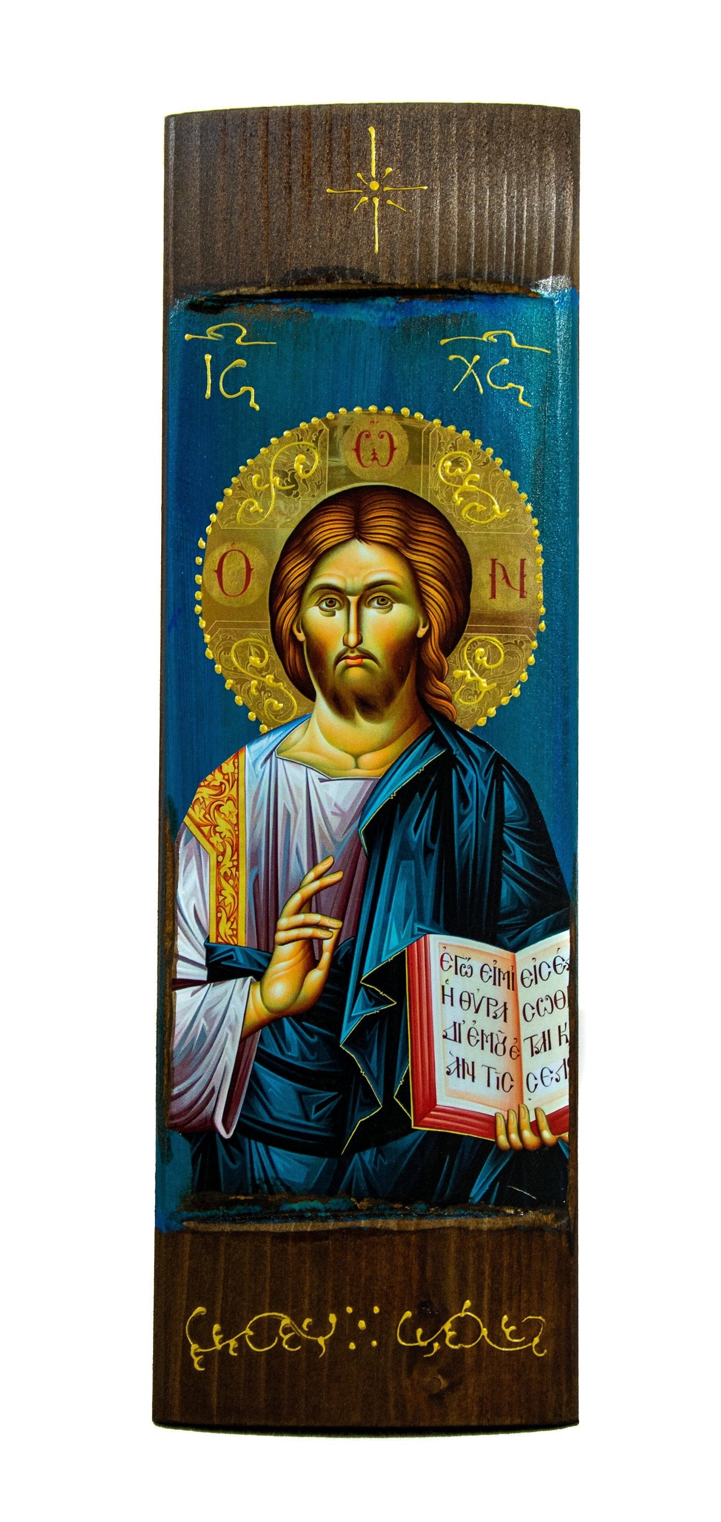 Jesus Christ icon, Handmade Greek Orthodox Icon of Our Lord Blessing, Byzantine art wall hanging wood plaque icon, religious decor TheHolyArt