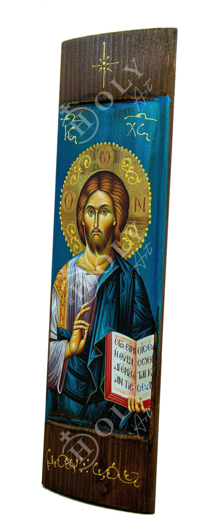 Jesus Christ icon, Handmade Greek Orthodox Icon of Our Lord Blessing, Byzantine art wall hanging wood plaque icon, religious decor - TheHolyArt