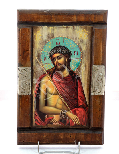 Jesus Christ icon, Handmade Greek Orthodox icon of Nymphios Bridegroom, Byzantine art wall hanging icon wood plaque 38x24cm, religious decor - TheHolyArt
