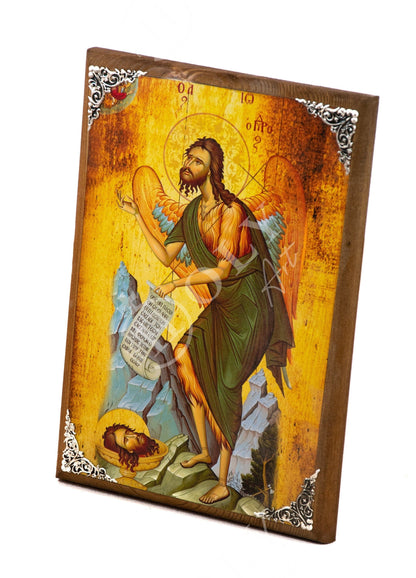 Saint John icon, Byzantine wall hanging art, Greek Orthodox icon handmade wood plaque of Saint John Baptist, religious home decor - TheHolyArt