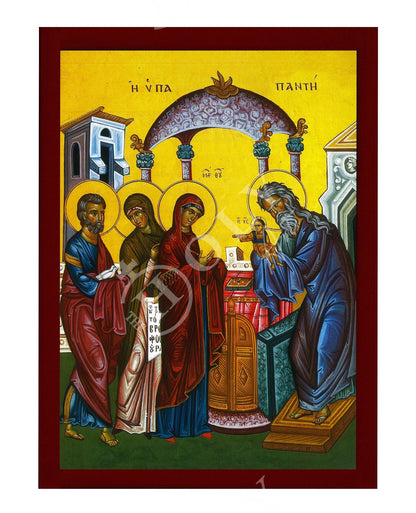 The Meeting of Jesus Christ icon, Handmade Greek Orthodox icon The Presentation, Byzantine art wall hanging on wood plaque, religious decor - TheHolyArt