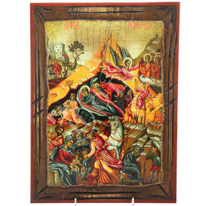 Nativity Jesus Christ icon, Birth of Jesus Handmade Greek Orthodox icon, Byzantine art wall hanging canvas wood plaque, wedding gift 40x29cm - TheHolyArt