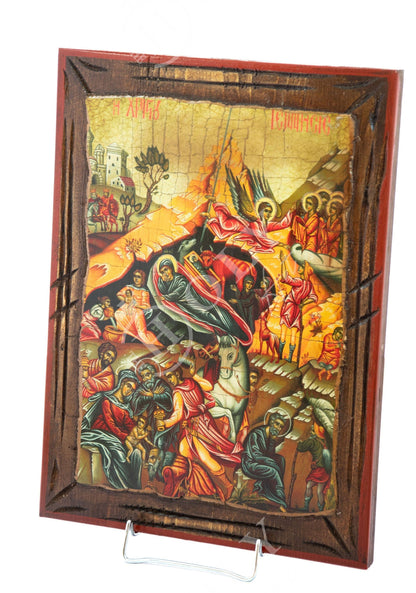 Nativity Jesus Christ icon, Birth of Jesus Handmade Greek Orthodox icon, Byzantine art wall hanging canvas wood plaque, wedding gift 40x29cm - TheHolyArt