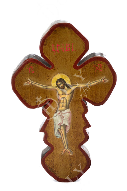 Crucifix Jesus Christ Cross, Blessing Cross, Byzantine art wall hanging, Greek Handmade Orthodox wooden Cross 38x24cm, wedding gift - TheHolyArt