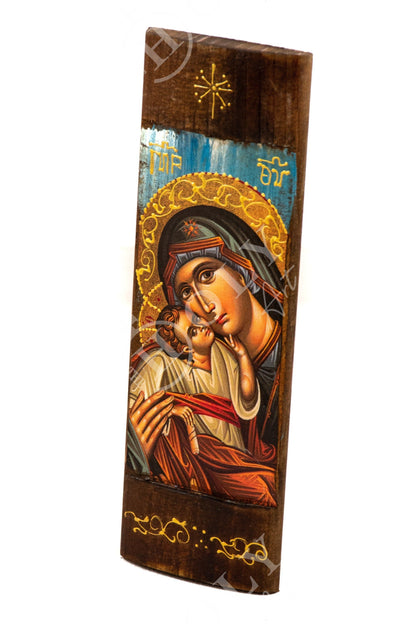 Virgin Mary icon Panagia, Handmade Greek Orthodox icon Theotokos, Mother of God Byzantine art wall hanging wood plaque, religious decor - TheHolyArt
