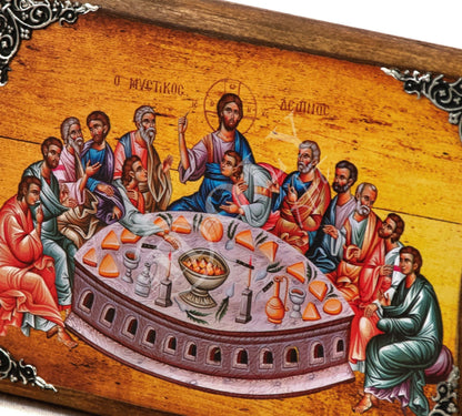 The Last Supper icon, Holy Communion Handmade Greek Orthodox icon, Byzantine art wall hanging on wood plaque, religious home decor - TheHolyArt