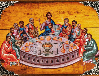The Last Supper icon, Holy Communion Handmade Greek Orthodox icon, Byzantine art wall hanging on wood plaque, religious home decor - TheHolyArt