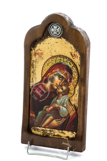 Virgin Mary icon Panagia, Handmade Greek Orthodox icon of Theotokos, Mother of God Byzantine art wall hanging plaque, wedding gift 37x18cm - TheHolyArt