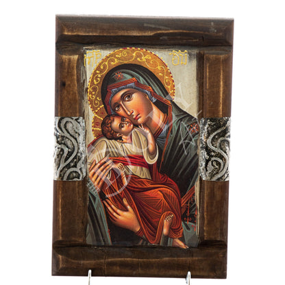 Virgin Mary icon Panagia, Handmade Greek Orthodox icon Theotokos, Mother of God Byzantine art wall hanging wood plaque, wedding gift 30x20cm - TheHolyArt