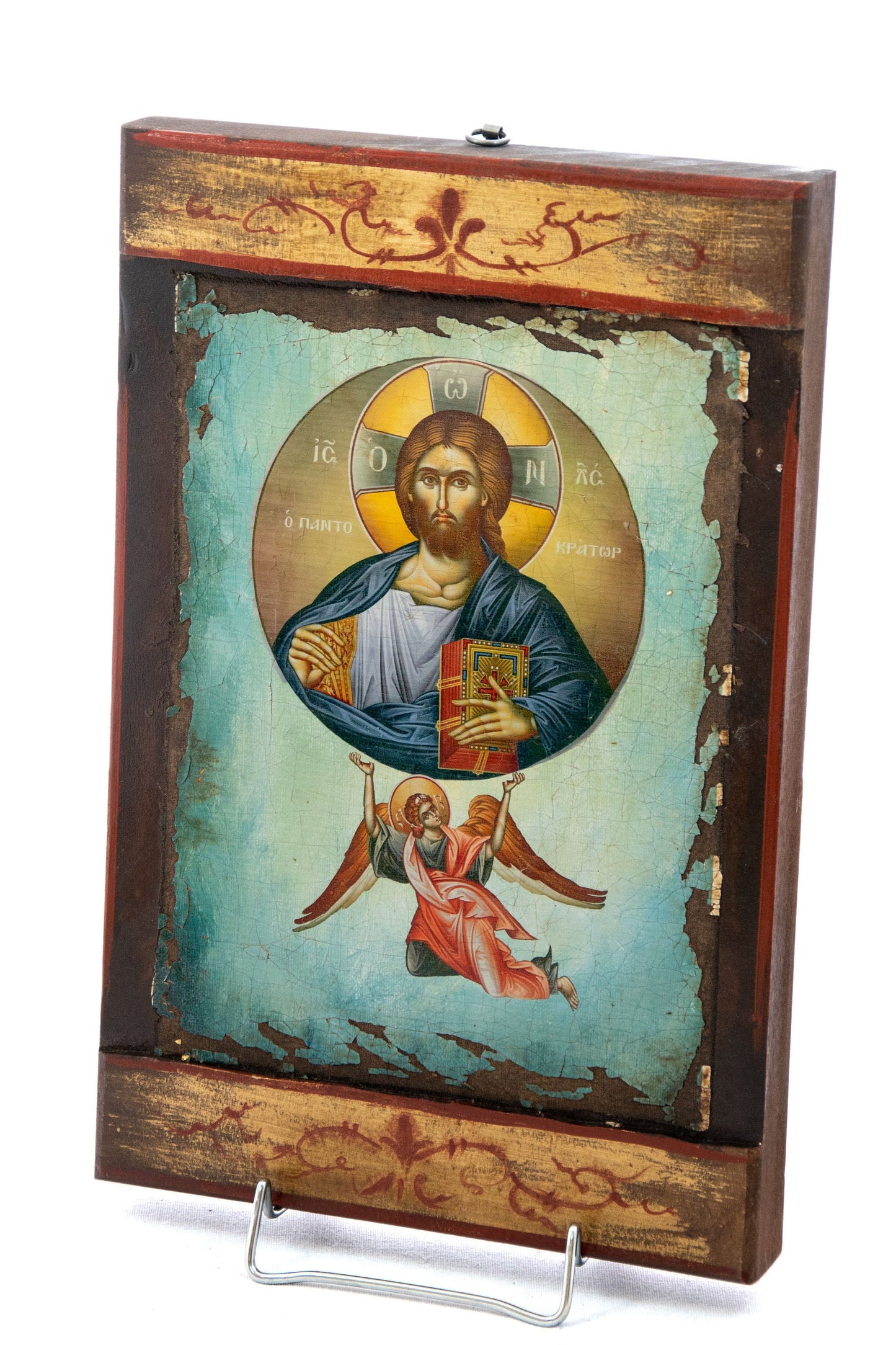 Jesus Christ icon Pantocrator, Handmade Greek Orthodox icon of our Lord, Byzantine art wall hanging canvas icon wood plaque 38x24cm TheHolyArt