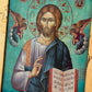 Jesus Christ icon, Handmade Greek Orthodox icon of Lord, Byzantine art wall hanging wood plaque canvas icon w gold leaf , wedding gift TheHolyArt