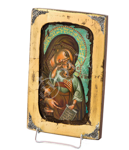 Virgin Mary icon, Handmade Greek Orthodox icon of Theotokos, Mother of God Byzantine art wall hanging canvas icon canvas w gold leaf 30x19cm - TheHolyArt