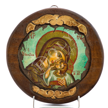 Virgin Mary icon Panagia, Greek Christian Orthodox icon Theotokos, Mother of God Byzantine art wall hanging wood plaque, gift idea 21x21cm - TheHolyArt