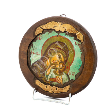 Virgin Mary icon Panagia, Greek Christian Orthodox icon Theotokos, Mother of God Byzantine art wall hanging wood plaque, gift idea 21x21cm - TheHolyArt