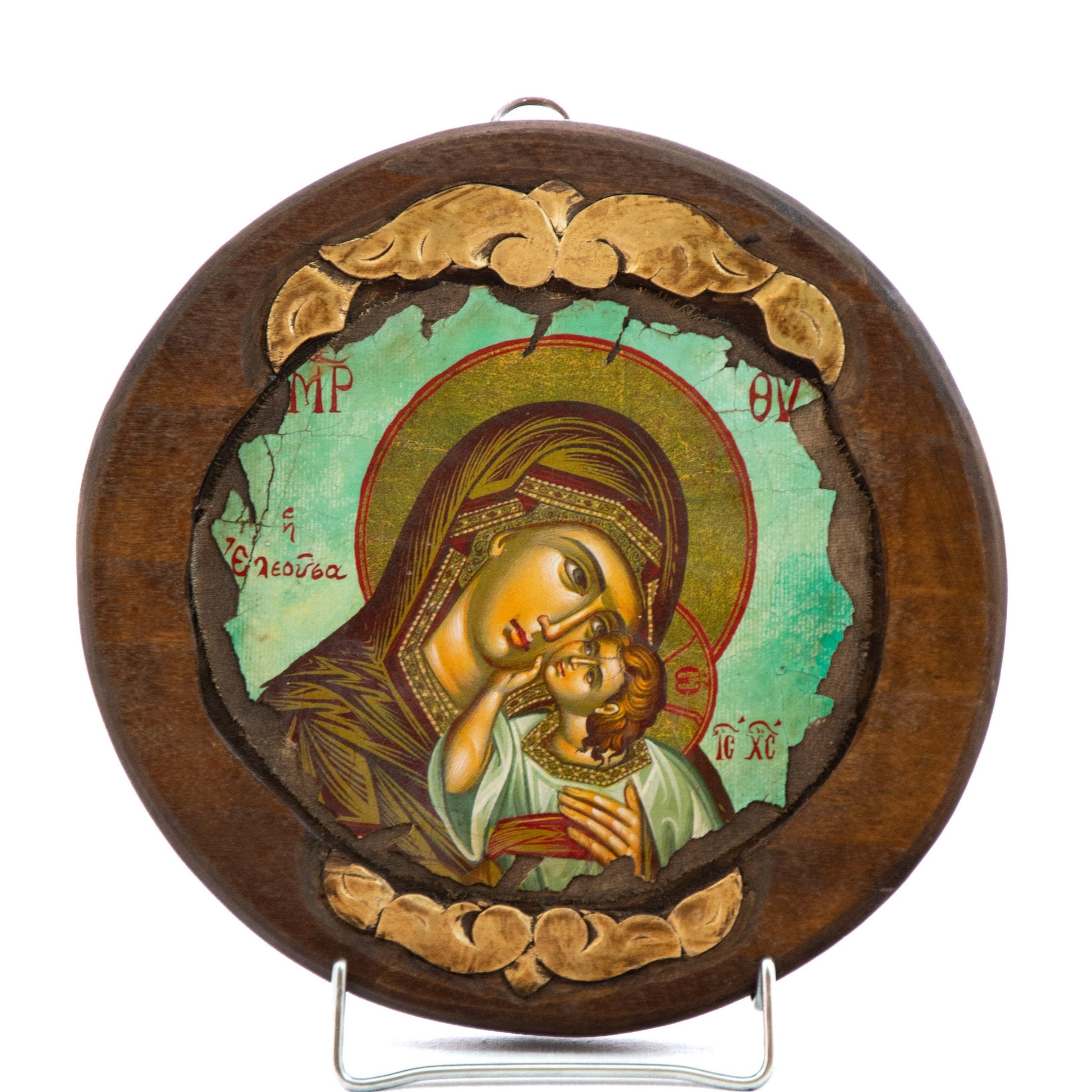 Virgin Mary icon Panagia, Greek Christian Orthodox icon Theotokos, Mother of God Byzantine art wall hanging wood plaque, gift idea 21x21cm TheHolyArt