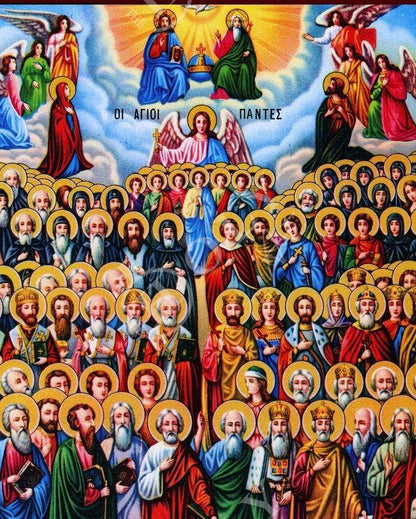 Synaxis of All Saints icon, Handmade Greek Orthodox icon of All Saints, Byzantine art wall hanging on wood plaque icon, religious decor - TheHolyArt