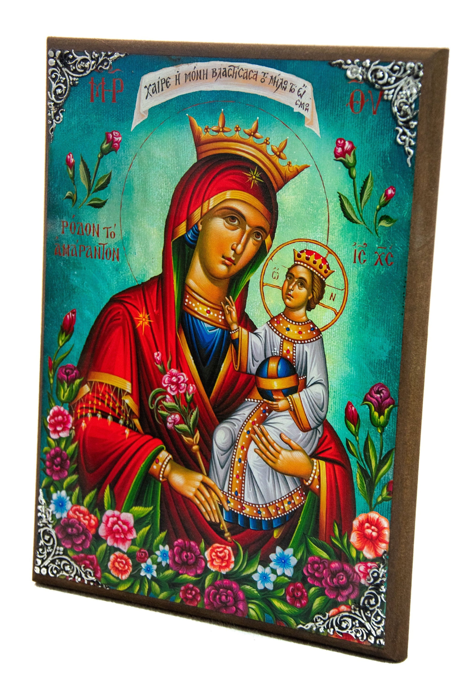 Virgin Mary icon Panagia, Handmade Greek Christian Orthodox Icon Byzantine wood plaque TheHolyArt