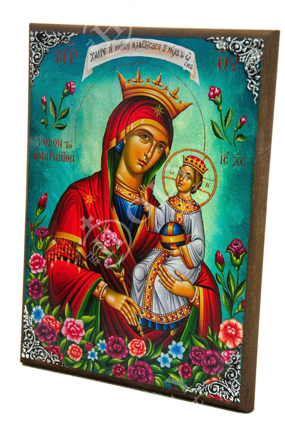 Virgin Mary icon Panagia, Handmade Greek Christian Orthodox Icon Byzantine wood plaque - TheHolyArt