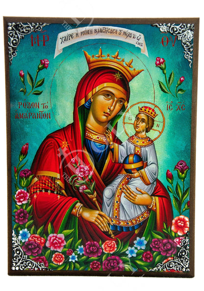 Virgin Mary icon Panagia, Handmade Greek Christian Orthodox Icon Byzantine wood plaque - TheHolyArt