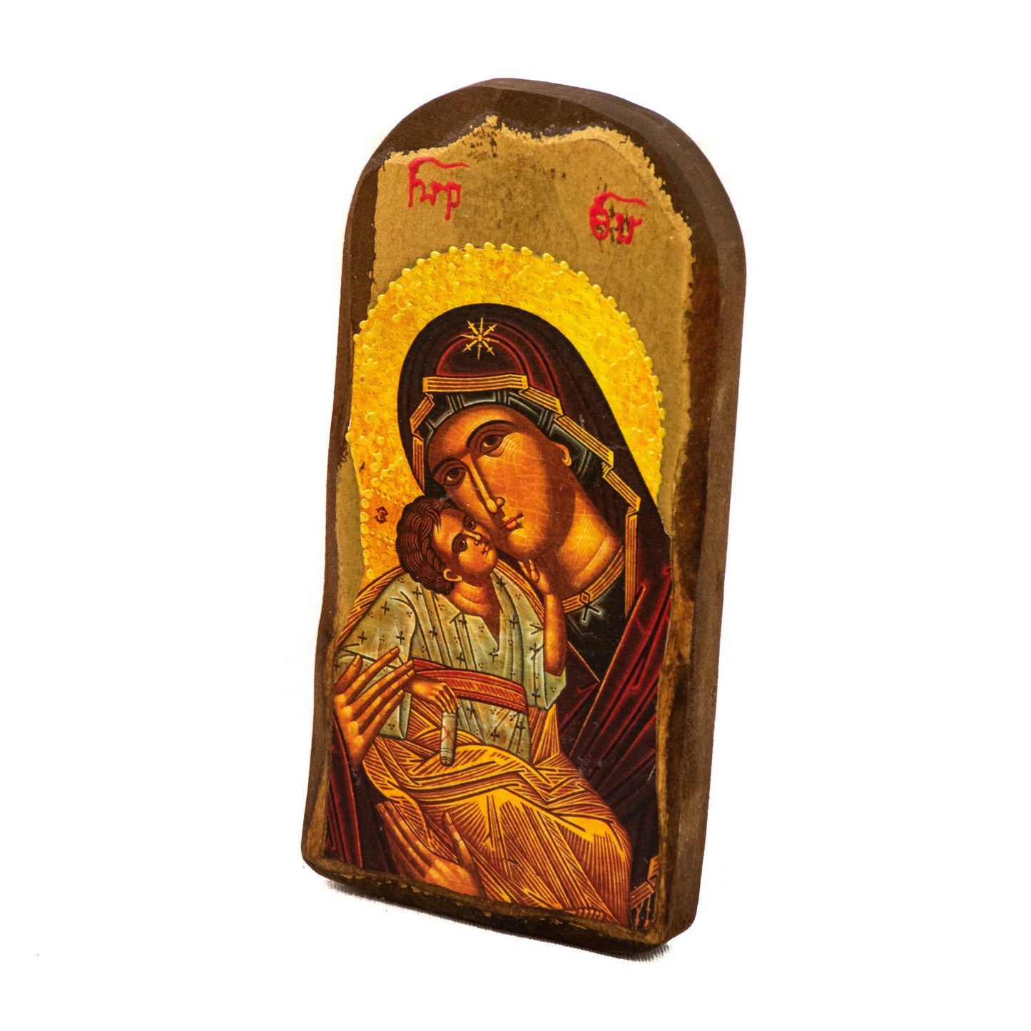 Virgin Mary icon Panagia, Handmade Greek Orthodox Icon of Theotokos, Mother of God Byzantine art wall hanging wood plaque, religious decor TheHolyArt