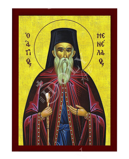 Saint Menelaus icon, Handmade Greek Orthodox icon St Menelaus, Byzantine art wall hanging on wood plaque icon, religious decor - TheHolyArt