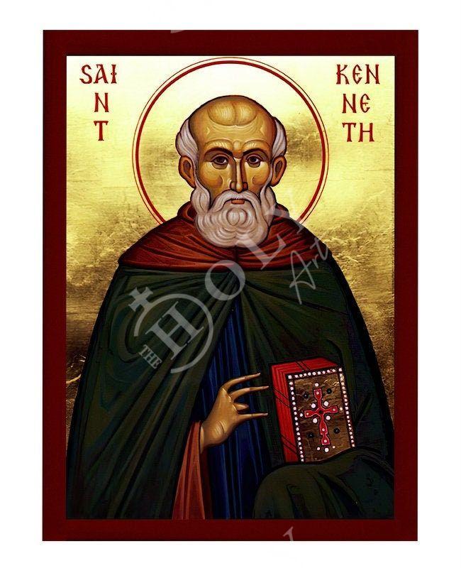 Saint Kenneth icon, Handmade Greek Orthodox icon of St Kenneth, Byzantine art wall hanging wood plaque, religious gift TheHolyArt