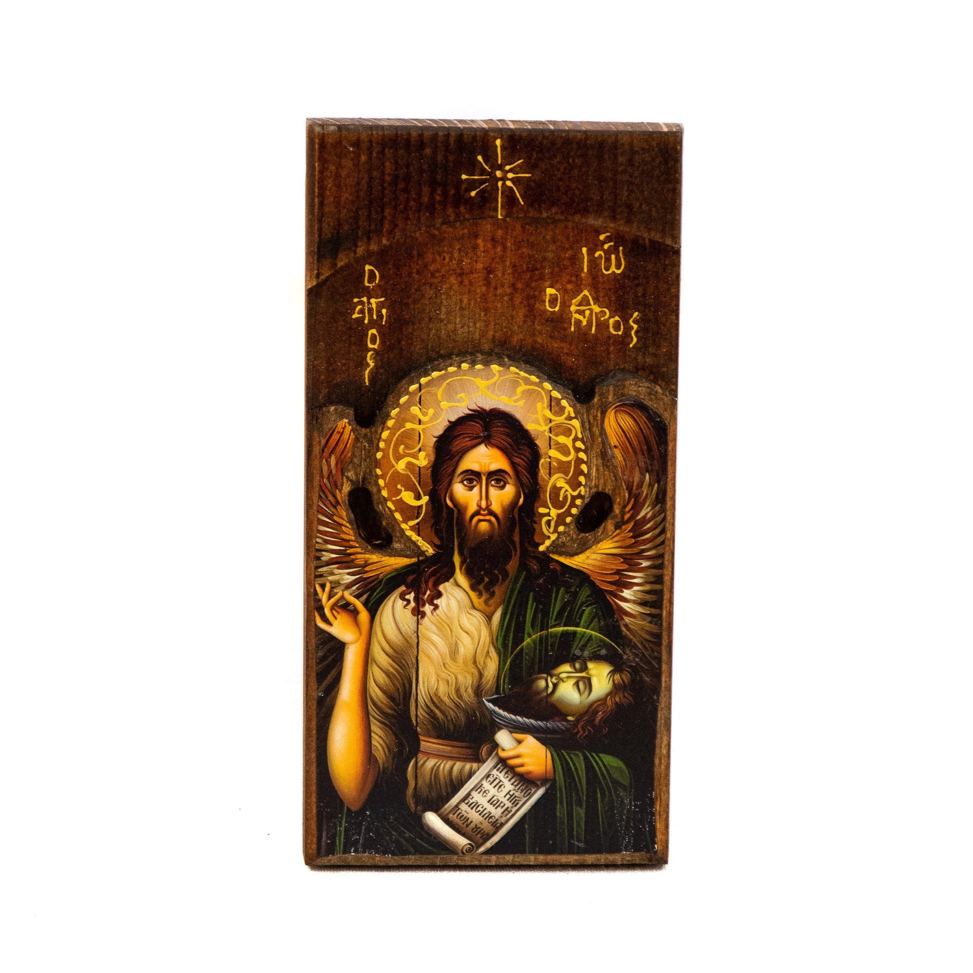 Saint John icon, Handmade Greek Orthodox icon, Byzantine art wall hanging icon of Saint John Baptist wood plaque 20x10cm, religious decor TheHolyArt