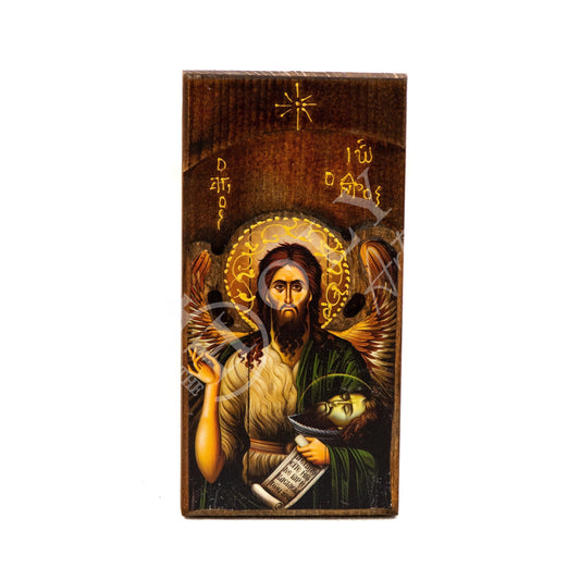 Saint John icon, Handmade Greek Orthodox icon, Byzantine art wall hanging icon of Saint John Baptist wood plaque 20x10cm, religious decor TheHolyArt