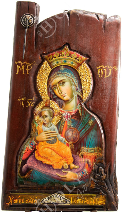 Virgin Mary icon Panagia, Handmade Greek Orthodox icon of Theotokos, Mother of God Byzantine art wall hanging canvas, wedding gift 57x30cm - TheHolyArt