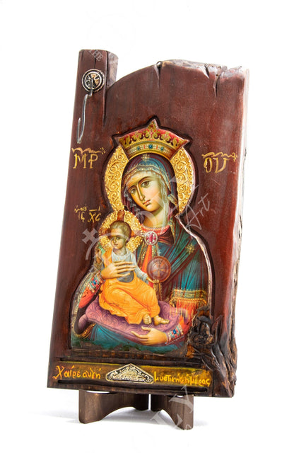 Virgin Mary icon Panagia, Handmade Greek Orthodox icon of Theotokos, Mother of God Byzantine art wall hanging canvas, wedding gift 57x30cm - TheHolyArt