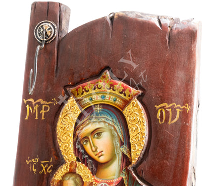 Virgin Mary icon Panagia, Handmade Greek Orthodox icon of Theotokos, Mother of God Byzantine art wall hanging canvas, wedding gift 57x30cm - TheHolyArt