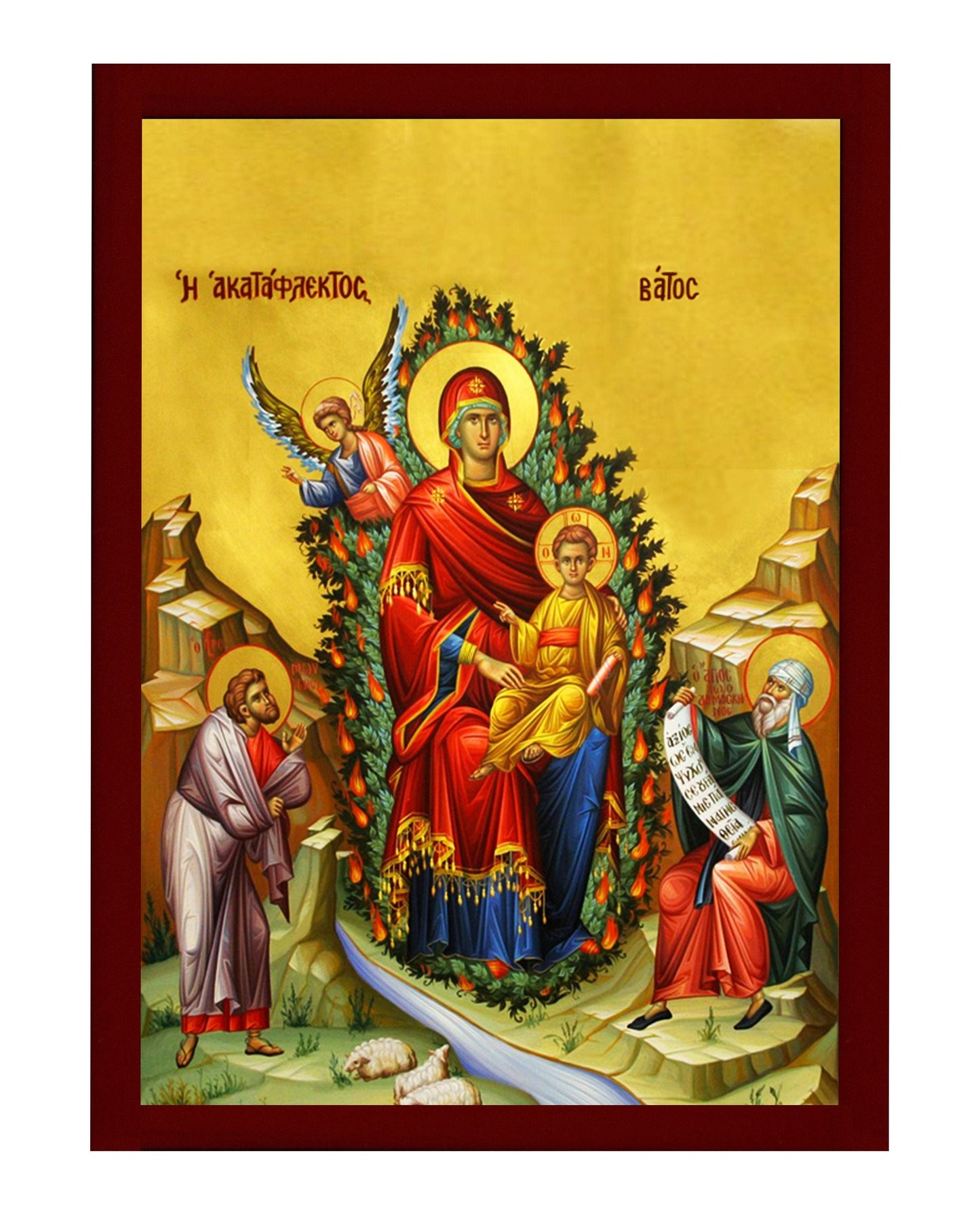 Virgin Mary icon Burning Bush, Handmade Greek Orthodox Icon, Mother of God Unburnt Bush Byzantine art, Theotokos wall hanging wood plaque TheHolyArt