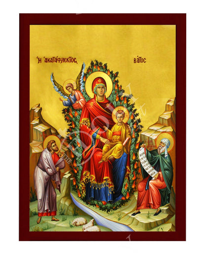 Virgin Mary icon Burning Bush, Handmade Greek Orthodox Icon, Mother of God Unburnt Bush Byzantine art, Theotokos wall hanging wood plaque - TheHolyArt