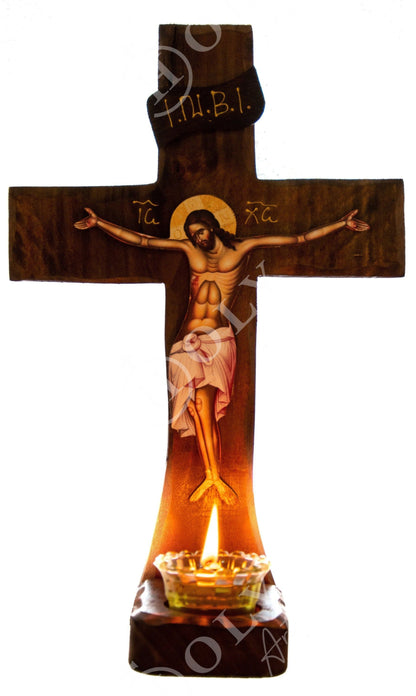 Crucifix Orthodox Iconostasis 37x25cm, Jesus Christ Blessing Cross, Byzantine art wall hanging, Greek Handmade wooden Cross, religious decor - TheHolyArt