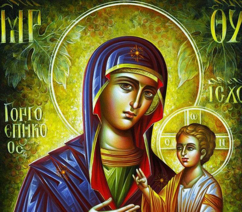 Virgin Mary icon Panagia, Handmade Greek Orthodox Icon, Mother of God Byzantine art, Theotokos wall hanging wood plaque, religious decor TheHolyArt