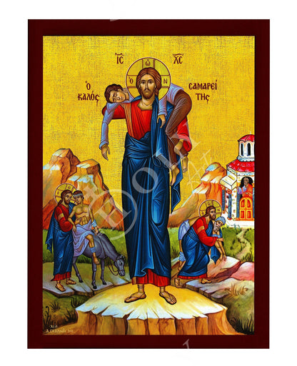 Jesus Christ icon The Good Samaritan, Handmade Greek Orthodox icon of our Lord, Byzantine art wall hanging on wood plaque, religious decor - TheHolyArt