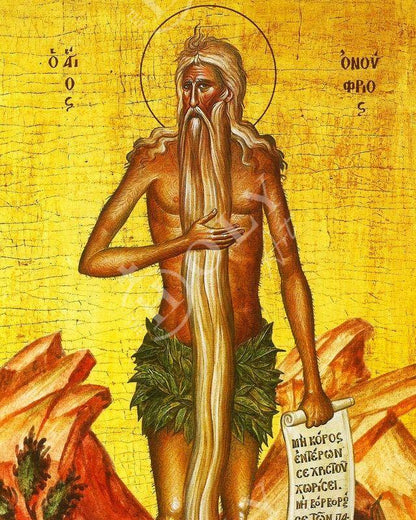 Saint Onuphrius icon, Handmade Greek Orthodox icon of St Onuphrios of Egypt, Byzantine art wall hanging wood plaque, religious gift - TheHolyArt