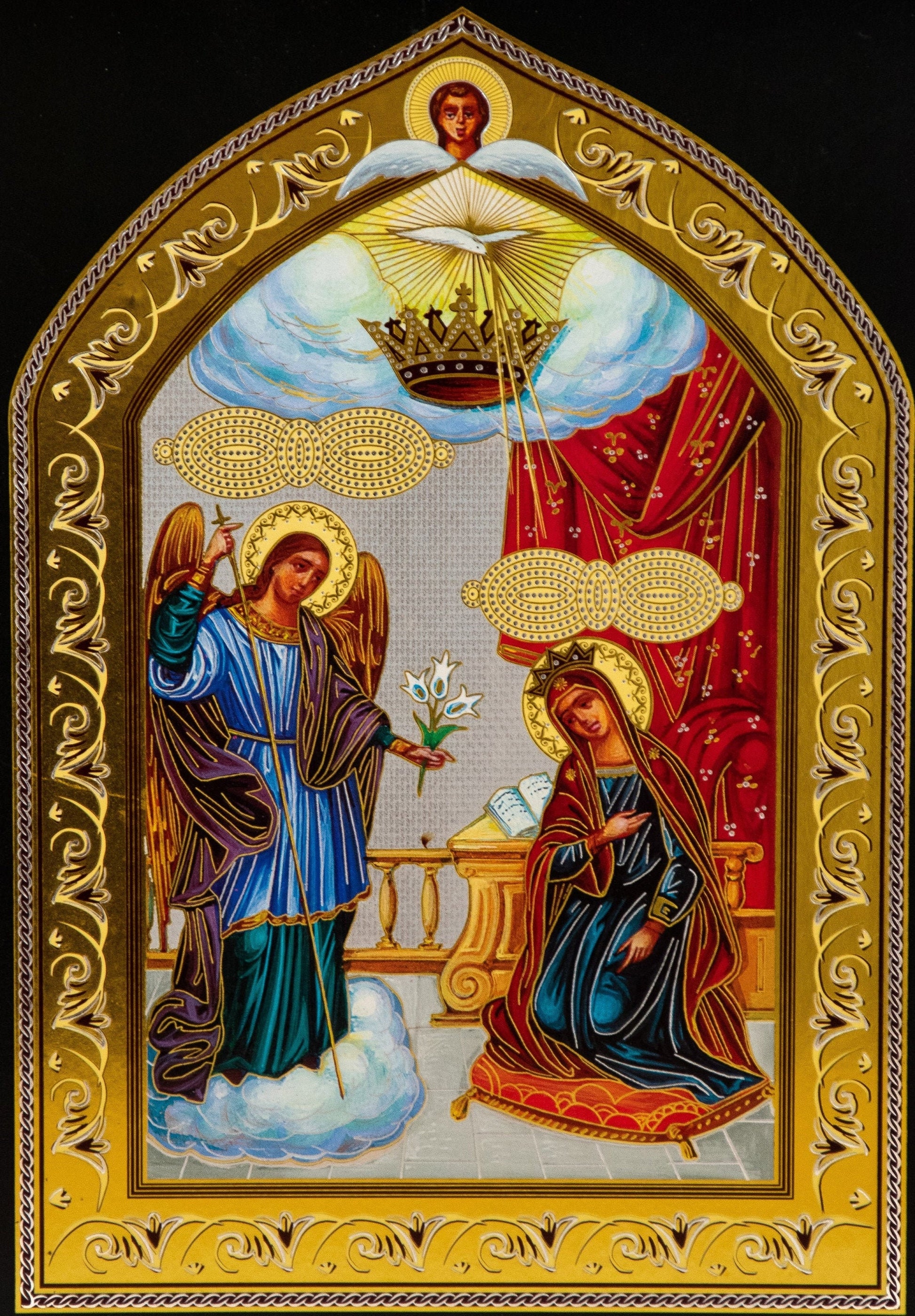 The Annunciation Virgin Mary icon, Greek Orthodox Icon, Mother of God Byzantine art, Theotokos handmade wall hanging wood plaque 27x21cm TheHolyArt
