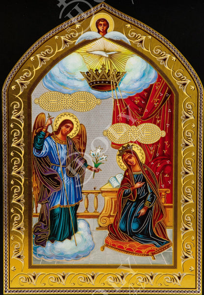 The Annunciation Virgin Mary icon, Greek Orthodox Icon, Mother of God Byzantine art, Theotokos handmade wall hanging wood plaque 27x21cm - TheHolyArt