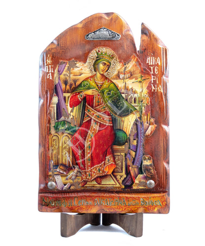 Saint Catherine icon, Handmade Greek Orthodox icon of St Katherine, Byzantine art wall hanging canvas icon plaque 45x29cm, wedding gift - TheHolyArt