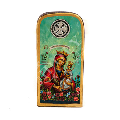 Virgin Mary icon Rose Amaranth, Handmade Greek Orthodox icon Theotokos, Mother of God Byzantine art wall hanging wood plaque, wedding gift - TheHolyArt