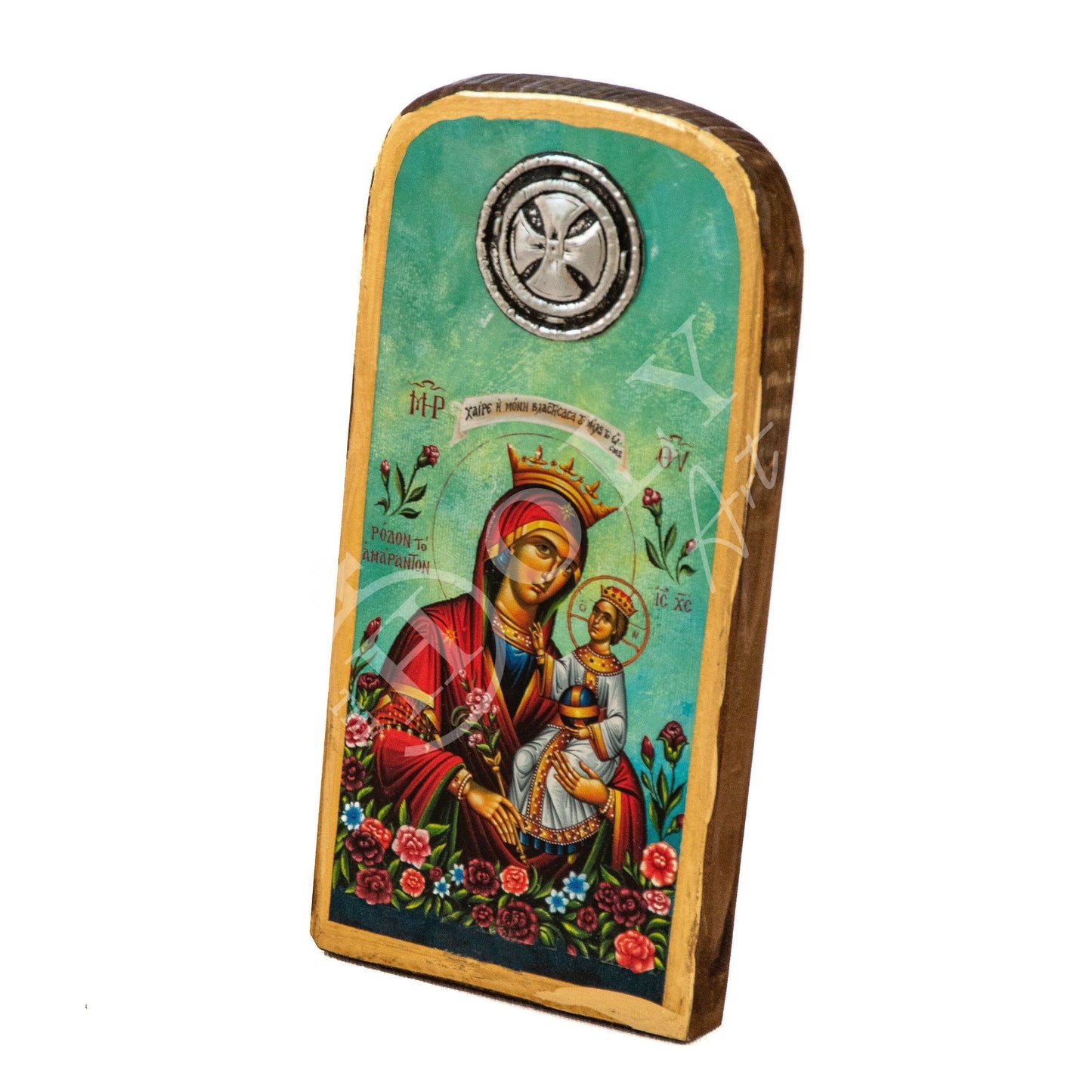 Virgin Mary icon Rose Amaranth, Handmade Greek Orthodox icon Theotokos, Mother of God Byzantine art wall hanging wood plaque, wedding gift TheHolyArt